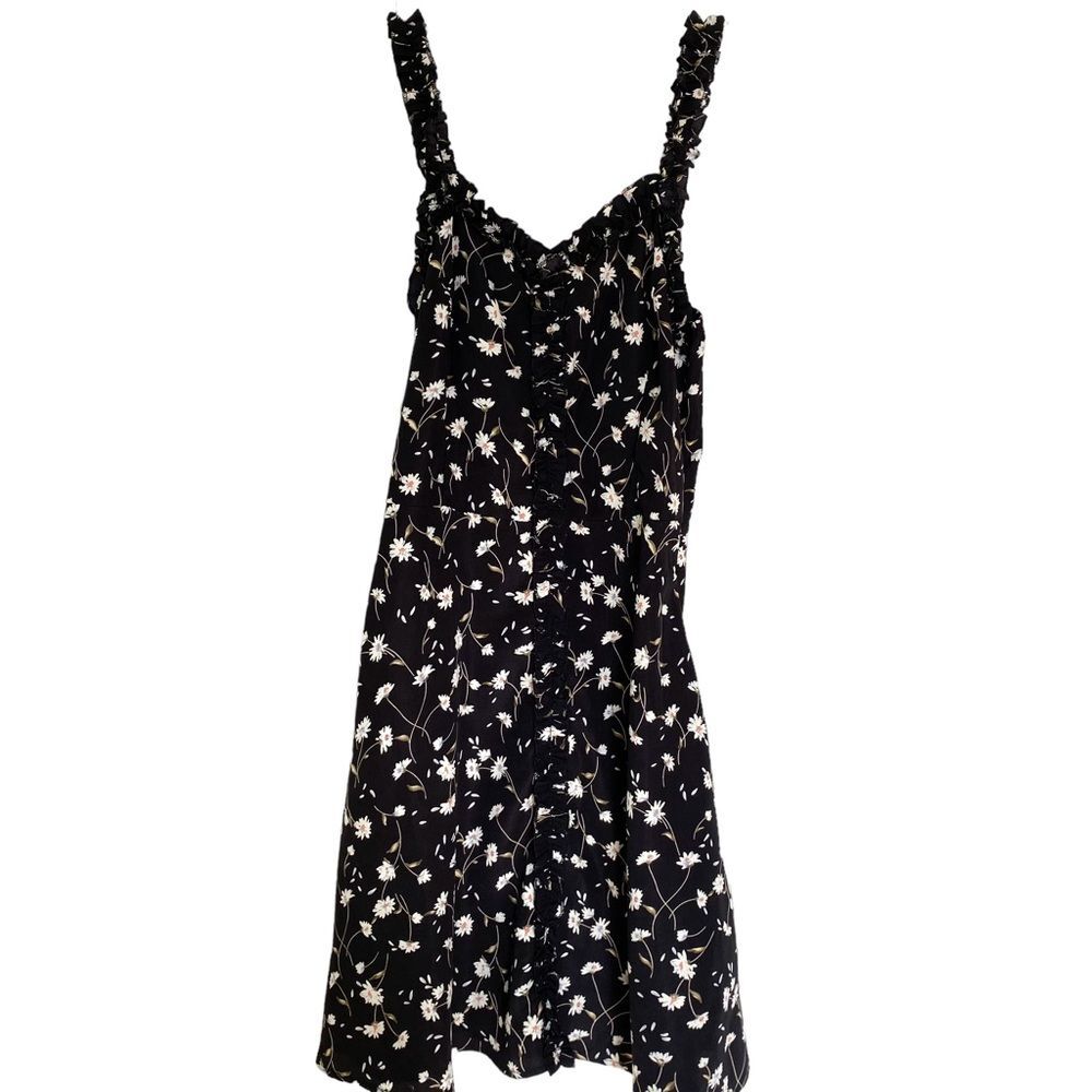 ASOS Black Daisy Floral Sleeveless Frill Mini Dress Size 4 Summer Cottagecore